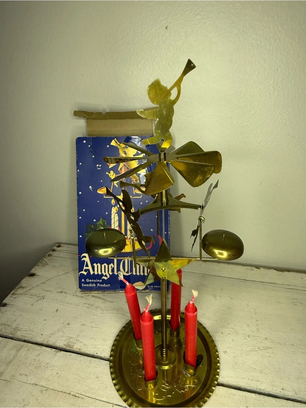 Vintage IOB Christmas Angel Candle Sweden Chimes With Original Box & Candles